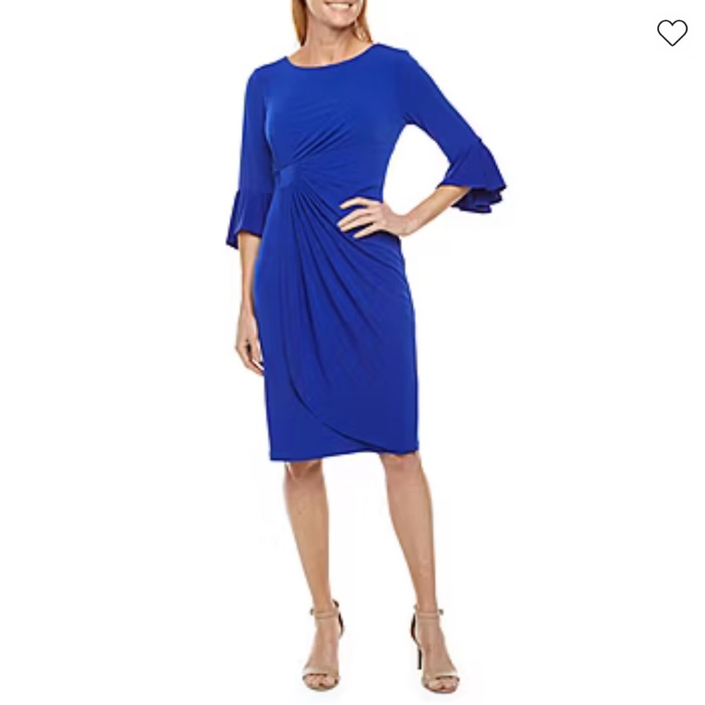 Connected Apparel Blue Stretch Jersey Dress Size 6 with gathered fabric at side